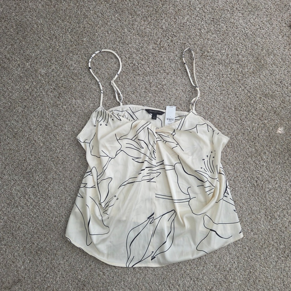 NEW Banana Republic Womens Floral Twist Front Cami Top Cream Black Size L